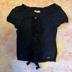 Hollister Y2K Navy Blue Ruffle Top (S)